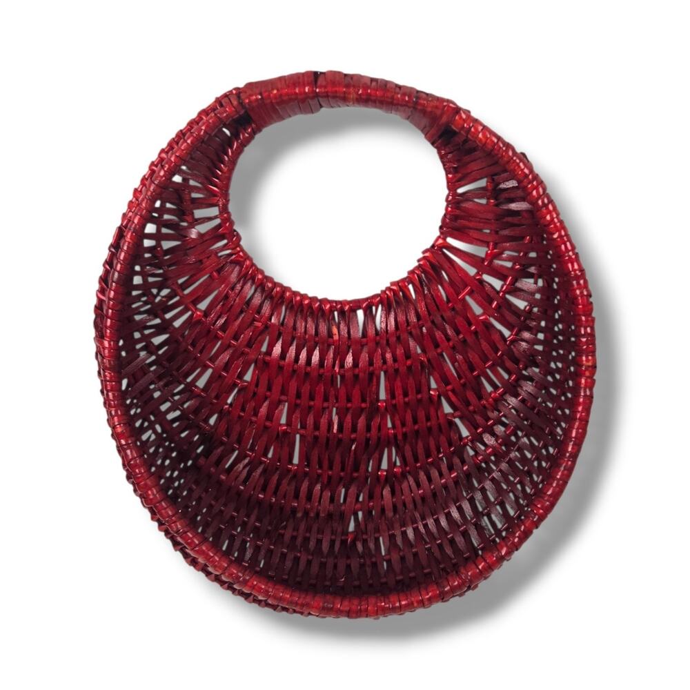 Vintage Hanging Basket Wall Pocket Red Wicker Gallery Wall Floral Flower Holder